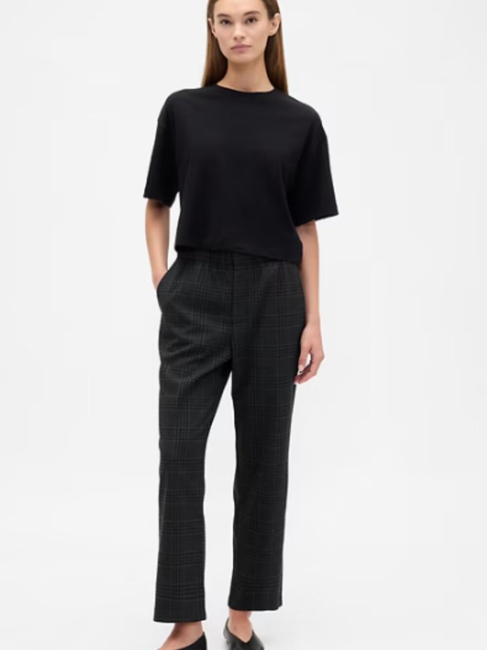 GAP Black Plaid Straight Trousers
